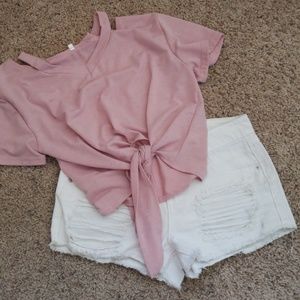 White Distressed Denim shorts